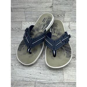 Clarks Brinkley Luma Navy Blue Grey Flip Flop Sandals Women Sz 10M 261081294075